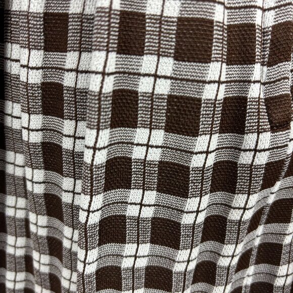 Vintage 70s Secretary Dress Womens L Brown Long Sleeve Ascot Necktie Plaid Skirt - Picture 7 of 11